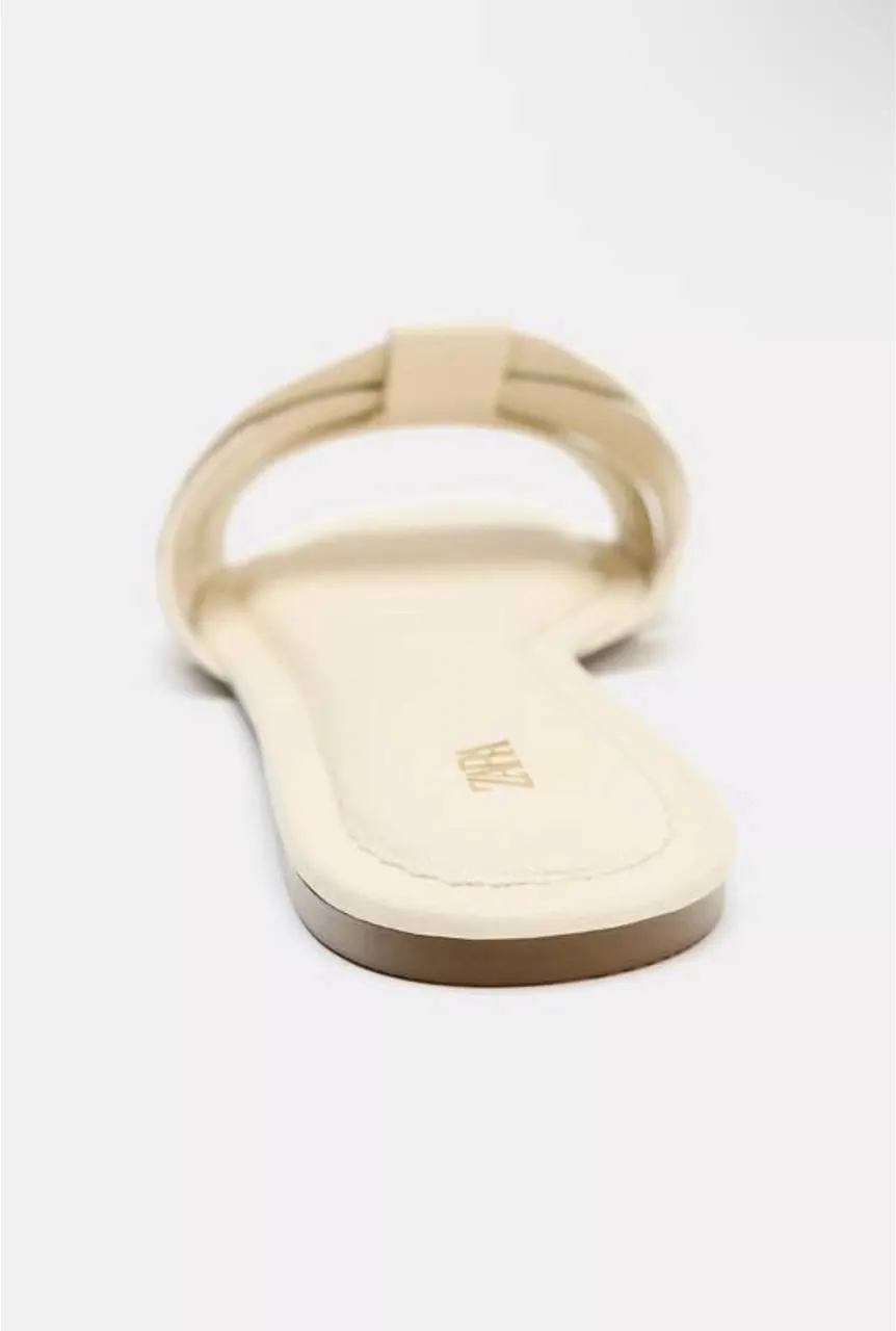 Жіночі шльопанці Zara ecru white 37 (24 см) зі шкіри - фото 4